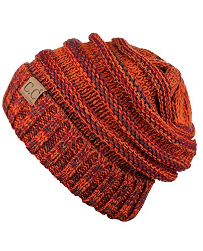 NYFASHION101 Slouch Wrinkled Beanie Cap Slouchy Skull Hat - color: Rust Mix