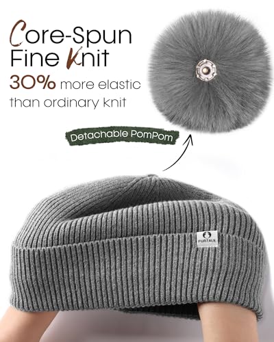 FURTALK Pom Pom Winter Hats for Women Fleece Lined Slouchy Warm Beanie Skull Cap - color: Gray