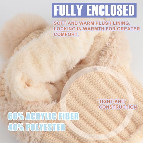 AQOKKA 3 in 1 Knit Fleece Lined Beanie Hat with Scarf and Mask Warm - color: Beige