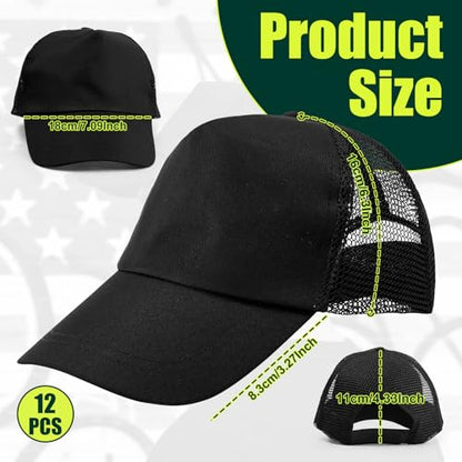 12Pack Mesh Trucker Hats, Bulk Black Trucker Cap