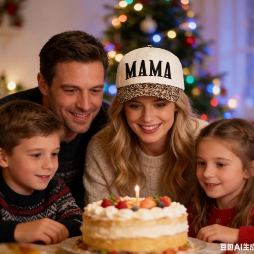 Women’s Mama Trucker Hat Trendy, Embroidered Adjustable Mom Baseball Cap, Two-Tone Ponytail Hat for Outfits - color: Leopard
