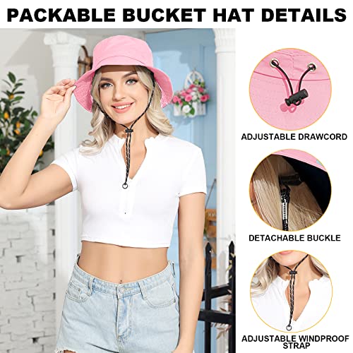 Packable Bucket Hat for Women Waterproof UV Protection Sun Hat - color: Pink