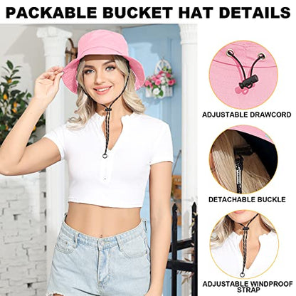 Packable Bucket Hat for Women Waterproof UV Protection Sun Hat - color: Pink