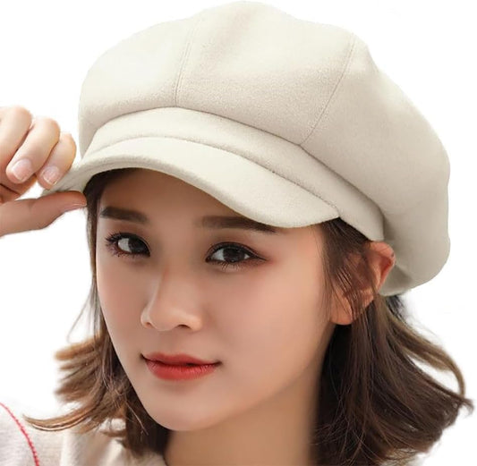 Women Wool-Blend Newsboy-Cap Gatsby Ivy Painter Hat Pageboy Caps - color: Beige