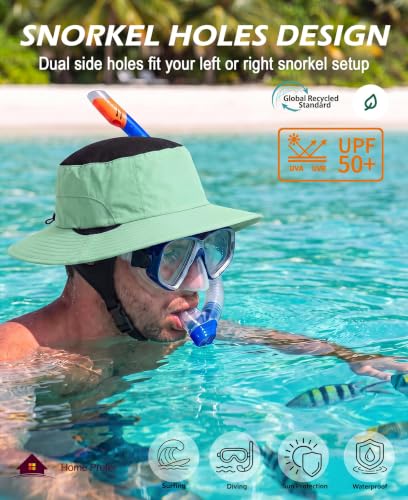Home Prefer Surf Bucket Hat with Chin Straps Snorkel Hole for Men Women - color: Mint Green
