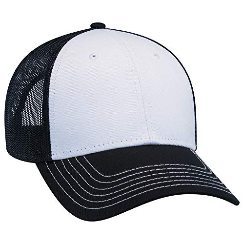 OTTO 6 Panel Low Profile Contrast Vertical Mesh Back Cap - color: Blk/Wht/Blk