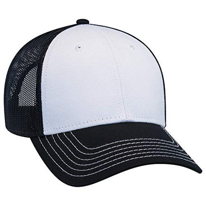 OTTO 6 Panel Low Profile Contrast Vertical Mesh Back Cap - color: Blk/Wht/Blk