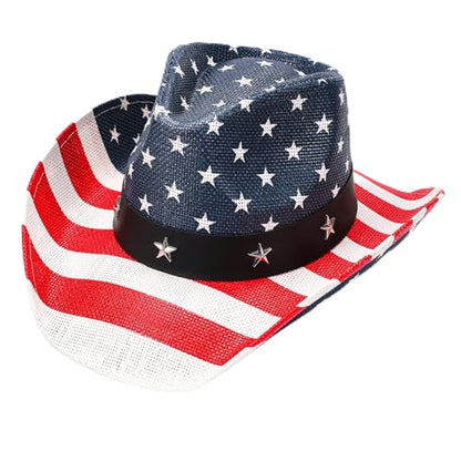 Straw Cowboy Hat for Men and Women Cowgirl Cowboys Cowgirls Woven Crease for Western Gift Gifts - color: White Blue Hat