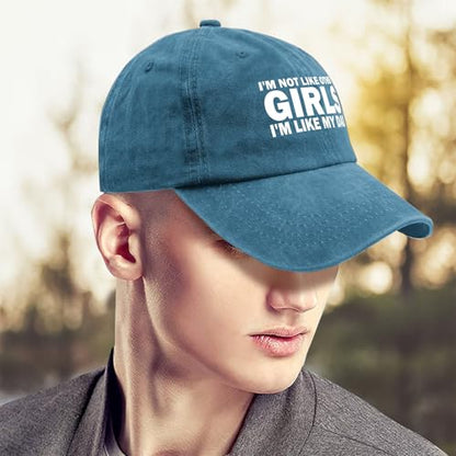 I'm NOT Like Other Girls I'm Like My DAD Cap Women Baseball Hat Adjustable Hats - color: Cyan Blue