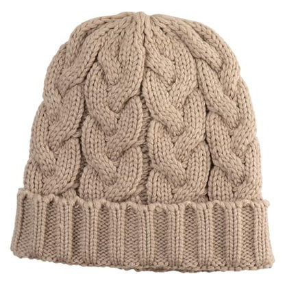 e4Hats.com Chunky Cable Knit Cuff Long Beanie - color: Tan