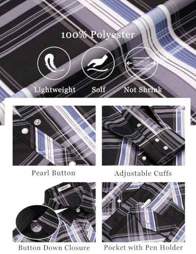 COOFANDY Men's Western Cowboy Shirts Casual Button Down Shirt Long Sleeve - color: Dark Blue Plaid, size: Medium