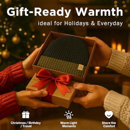 PolarWool™ L/XL/XXL Merino Wool Waffle Fisherman Beanie Watch Cap Dual-Layer 2 Styles Warm Winter Knit Hat for Men Women - color: Black/Olive(ranger), size: X-Large-XX-Large