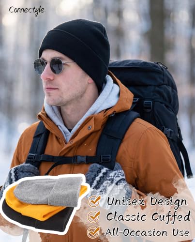 Connectyle Men's Cuffed Beanie Hat Double Layer Knit Winter Watch Cap - color: Black