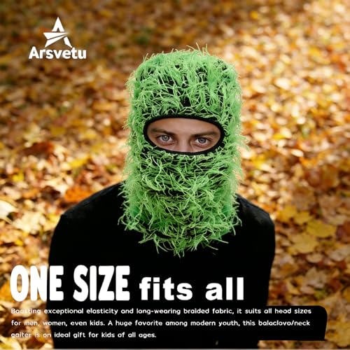 Distressed Ski Mask Balaclava, Yeat Shiesty Knitted Full-Face Mask - color: Green