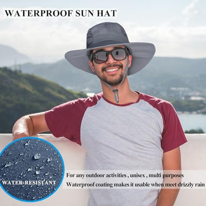 Sun Hat for Men/Women, UPF 50+ Fishing Hat,Waterproof Wide Brim Bucket Hat Foldable Boonie Hat for Hiking Garden Safari Beach - color: Dark Grey
