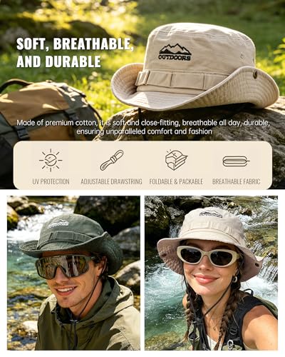 Clakllie Sun Hats for Women Men UV Protection Boonie Hats Summer Safari Jungle Hat Fishing Beach Hats UPF 50+ Camping Hats - color: S-dfh03-beige