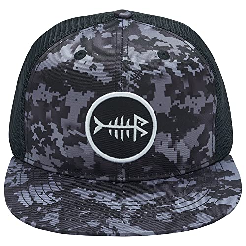 BASSDASH Flat Brim Trucker Cap Adjustable Snapback Hat Mesh Back for Men Women - color: Night Digital Camo