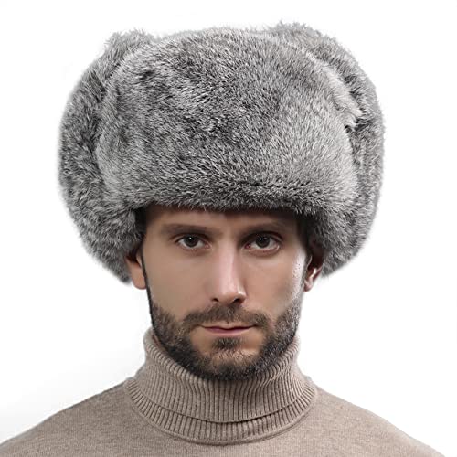 Clobeau Men's Faux Fur Trapper Hat Trooper Trapper Hat Warm Winter Hats Hunting Hats Ear Flaps Snow Ski Cycling Caps - color: Grey