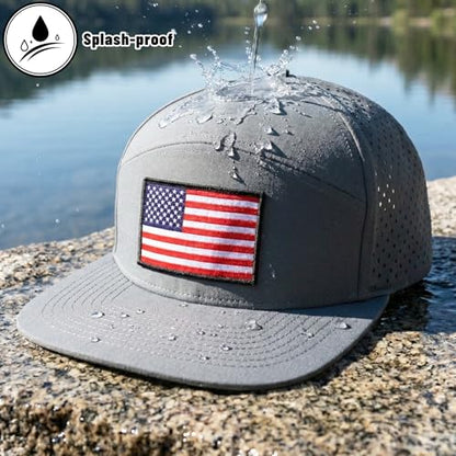 American Flag Baseball Cap, Flat Bill Brim Hat for Men Women, Patriotic Mesh Snapback Hats - color: Dark Grey