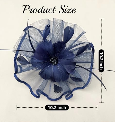 SAFERIN Fascinator for Women Hair Clip Hat Bowler Feather Flower Veil Wedding Party Hat Tea Hat - color: Ta1-navy