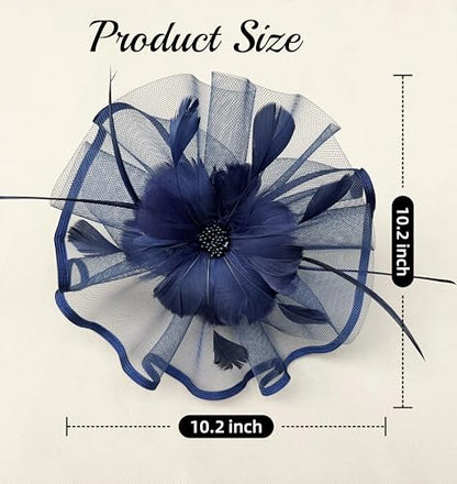 SAFERIN Fascinator for Women Hair Clip Hat Bowler Feather Flower Veil Wedding Party Hat Tea Hat - color: Ta1-navy