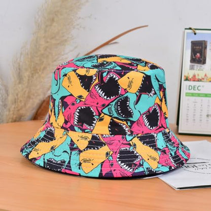 Quanhaigou Bucket Hats Unisex Summer Travel Beach Fisherman Cap for Men Women Teens - color: Colorful Shark