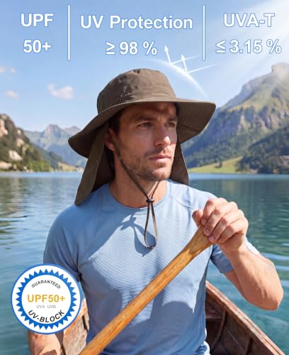 Home Prefer UPF 50+ Wide Brim Sun Hats with Neck Flap Sun Protection Hat for Men Women Gardening Fishing Summer Bucket Hat - color: Army Green