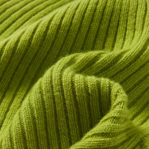 100% Merino Wool Fisherman Beanie Hat, Unisex Warm Winter Hats, Soft Breathable Knitted Short Cuffed Cap - color: Lemon Green