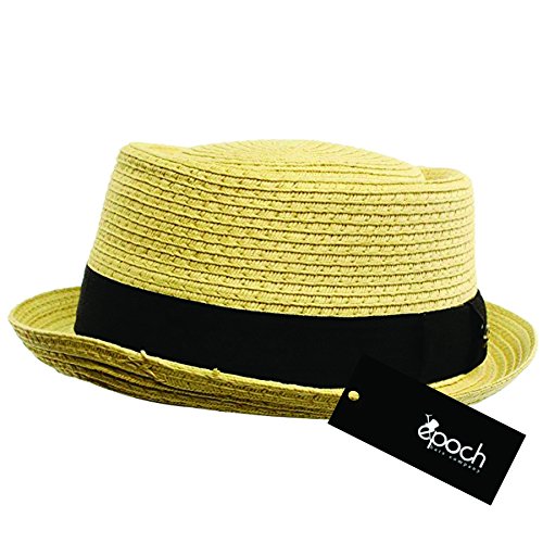 Men's Cool Summer Straw Pork Pie Derby Fedora Upturn Brim Hat - color: Natural, size: Small-Medium