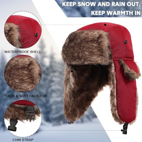 SATINIOR 1 Pcs Unisex Trapper Hat with Chin Strap Earflaps Hat - color: Red