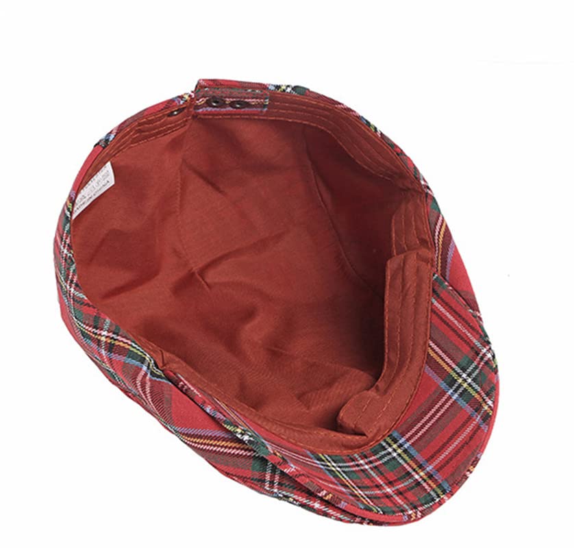 Unisex Classic Plaid Beret Newsboy Hats Flat Sun Hat Sport Golf Baseball Caps Cabbie Driving Cap Hats for Women Men - color: Red