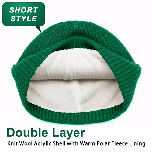 ROYBENS Swag Wool Knit Cuff Short Fisherman Beanie for Men Women Winter Hat - color: 1pcs-kelly Green-thick Double Layer