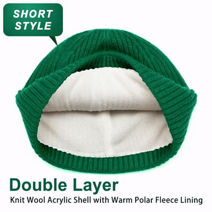 ROYBENS Swag Wool Knit Cuff Short Fisherman Beanie for Men Women Winter Hat - color: 1pcs-kelly Green-thick Double Layer