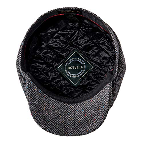 BOTVELA Men's 8 Panel Wool Blend Newsboy Flat Cap - color: Flecked Grey, size: 7 5/8