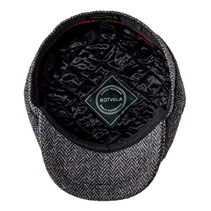 BOTVELA Men's 8 Panel Wool Blend Newsboy Flat Cap - color: Flecked Grey, size: 7 1/8
