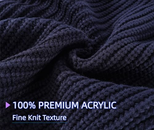 Connectyle Knit Hooded Scarf Hat Pullover Balaclava Beanie Skull Cap with Drawstring Neck Gaiter Hood Winter Hats for Women - color: Navy Blue