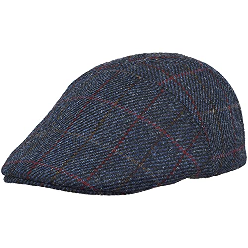 Sterkowski Ivy Five | Harris Tweed Flat Cap for Men and Women | Classic Elegant Warm 5 Panels Ivy - color: Blue/Red Check, size: 7 3/4