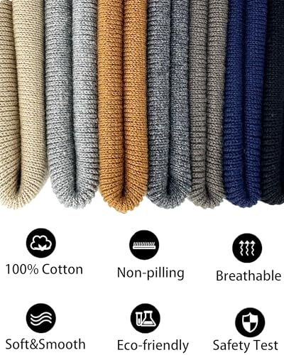 100% Cotton Beanie Lengthen Cuffed Beanies Knit Winter Hats Unisex - color: 1-navy Blue