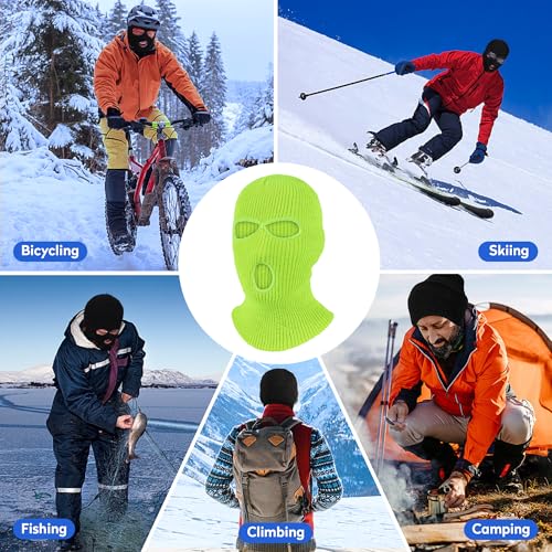 Pukavt 2 Pack 3 Hole Winter Knitted Mask, Ski Mask Balaclava Cap - color: Black/Fluorescent Yellow