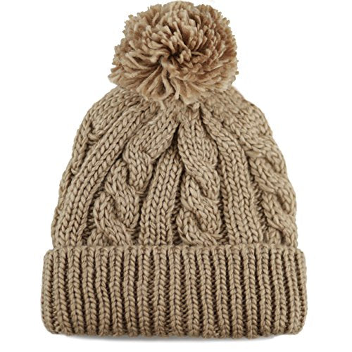 Women and Men Beanie Daily Winter Oversized Thick Stretchy Knitted Pom Pom Beanie Fleece Lined Beanie Hat - color: 1. Curly Khaki