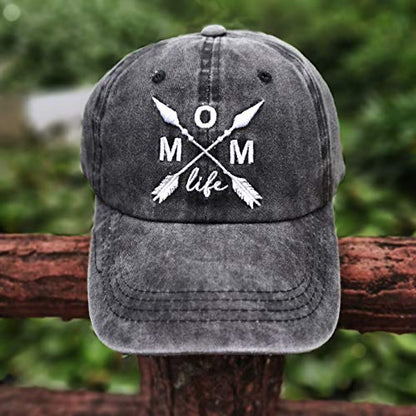 Women's Mom Life Dad Hat Embroidered Distressed Denim Baseball Cap