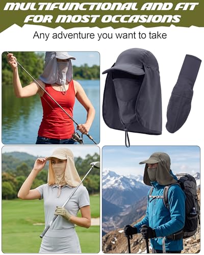 6 Pcs Foldable Sun Cap with Removable Face Mask Neck Flap Baseball Cap Sun Protection Outdoor Summer for Men Women