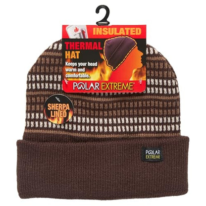 Polar Extreme Men's Sherpa-Lined Knit Winter Hat – Warm, Gift for Dad, Cold Weather - color: Brown