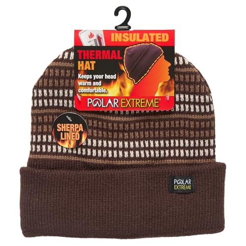 Polar Extreme Men's Sherpa-Lined Knit Winter Hat – Warm, Gift for Dad, Cold Weather - color: Brown