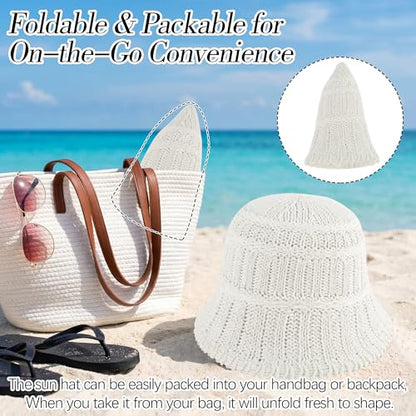 Breathable Cotton Bucket Hat Lightweight Packable Cloche Hat Sun Beach Cap - color: White