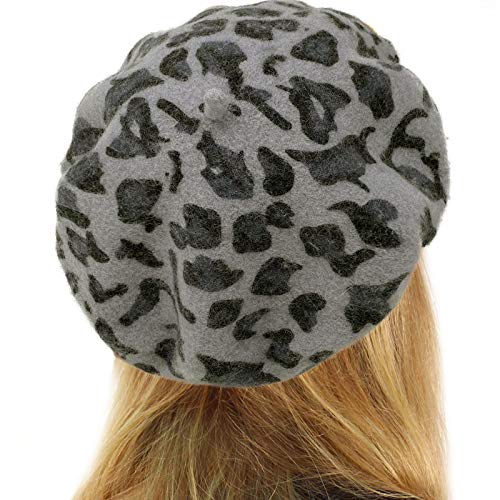 Classic Winter 100% Wool Warm French Art Basque Beret Tam Beanie Hat Cap - color: Leopard Gray