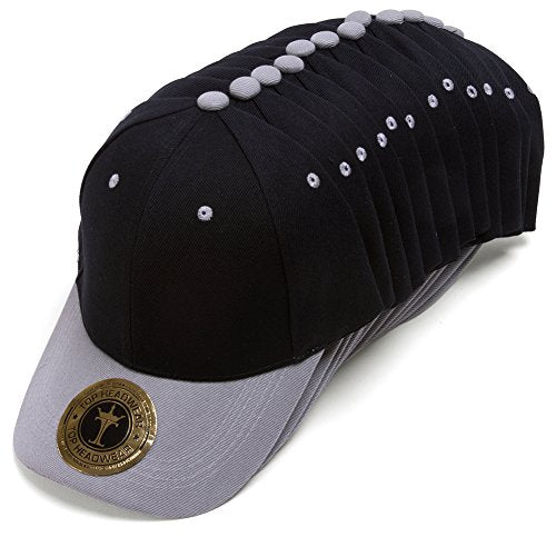 TOP HEADWEAR 12-Pack Adjustable Baseball Hat - color: Black/Grey