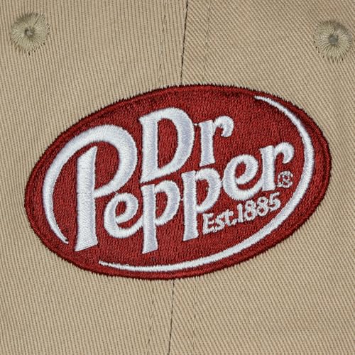 Dr Pepper Baseball Cap Embroidered Logo Design Adjustable Slide Strap Dad Hat OSFM Tan