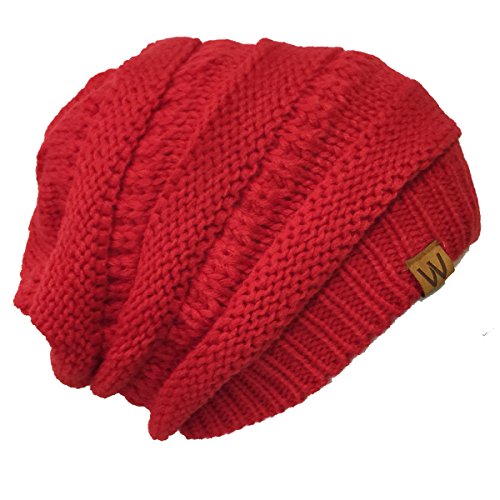 allydrew Winter Thick Knit Beanie Slouchy Beanie for Men & Women - color: Red