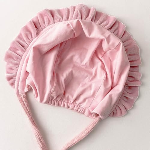 Lovely Baby Girl Bonnet Soft Ruffle Brimmed Newborn Baby Beanie - color: Pink+white